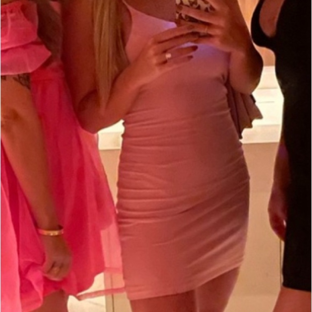 Babaton one shoulder mini dress baby pink